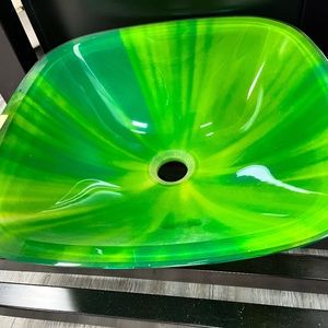 green yellow tempered glass sink